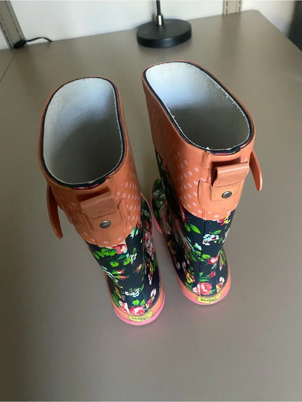 Western Chief Girls Navy Floral Rain Boots with Pink Trim